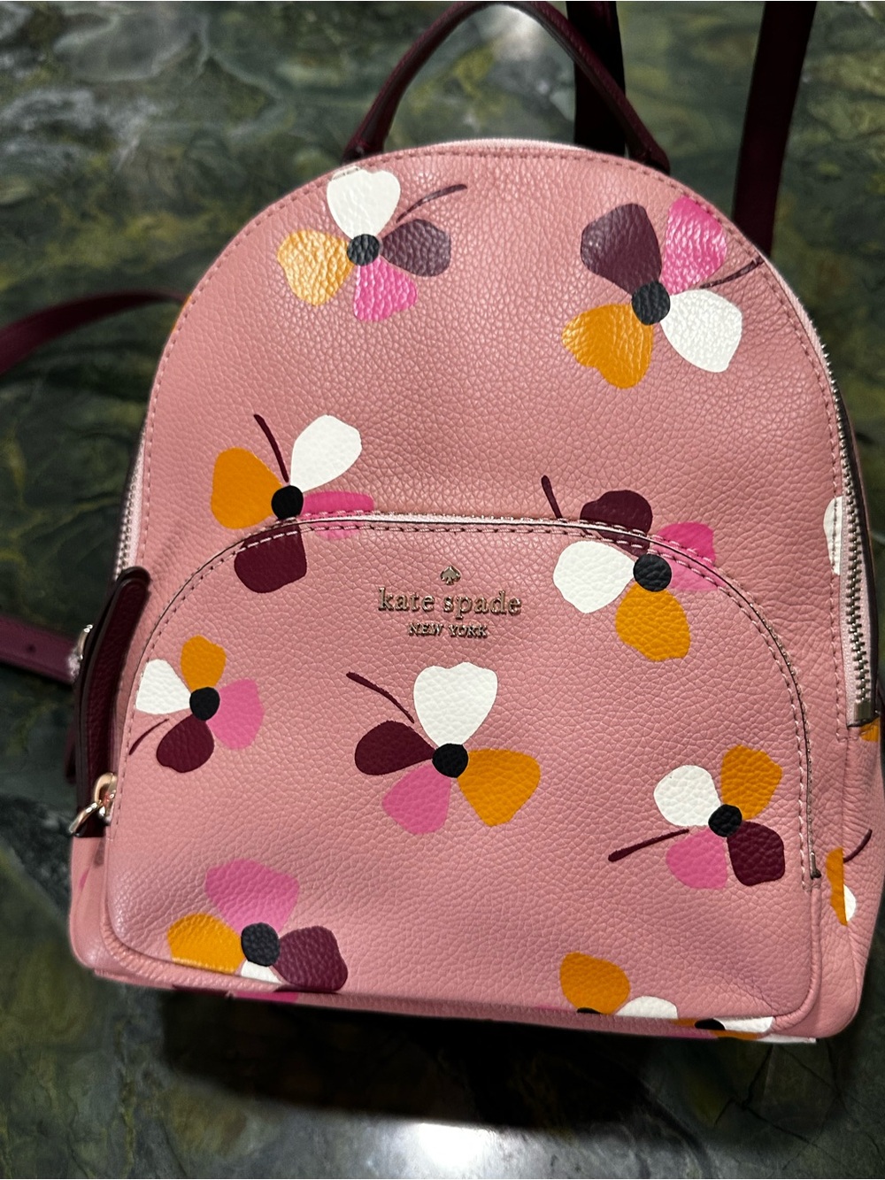 KATE SPADE NEW YORK Jackson Medium Pink floral Print Backpack with burgundy trim